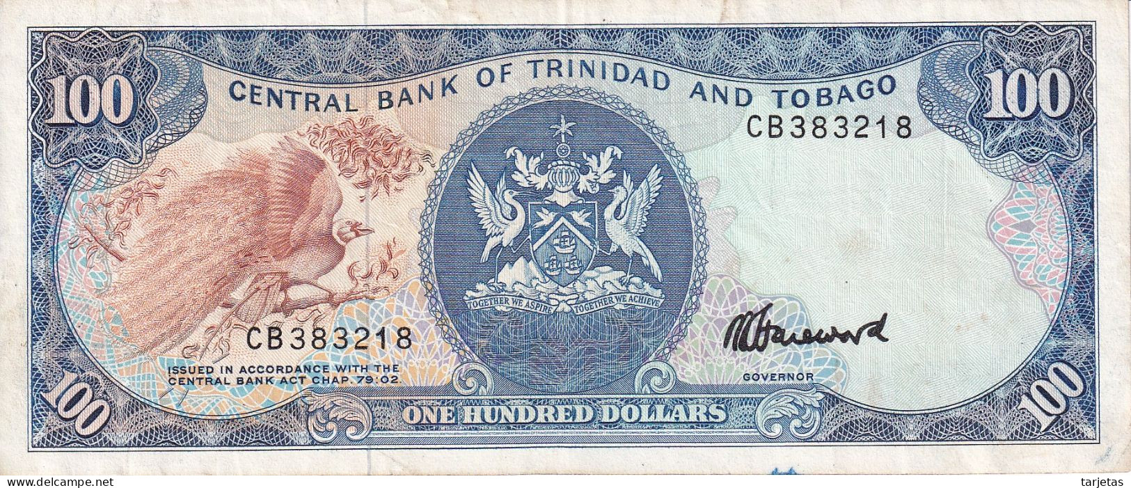 BILLETE DE TRINIDAD Y TOBAGO DE 100 DOLLARS DEL AÑO 1985 (BANKNOTE) BIRD-PAJARO - Trinidad & Tobago