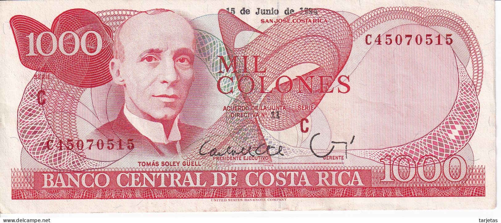 BILLETE DE COSTA RICA DE 1000 COLONES AÑO 1994 SERIE C CALIDAD EBC (XF)  (BANKNOTE) - Costa Rica