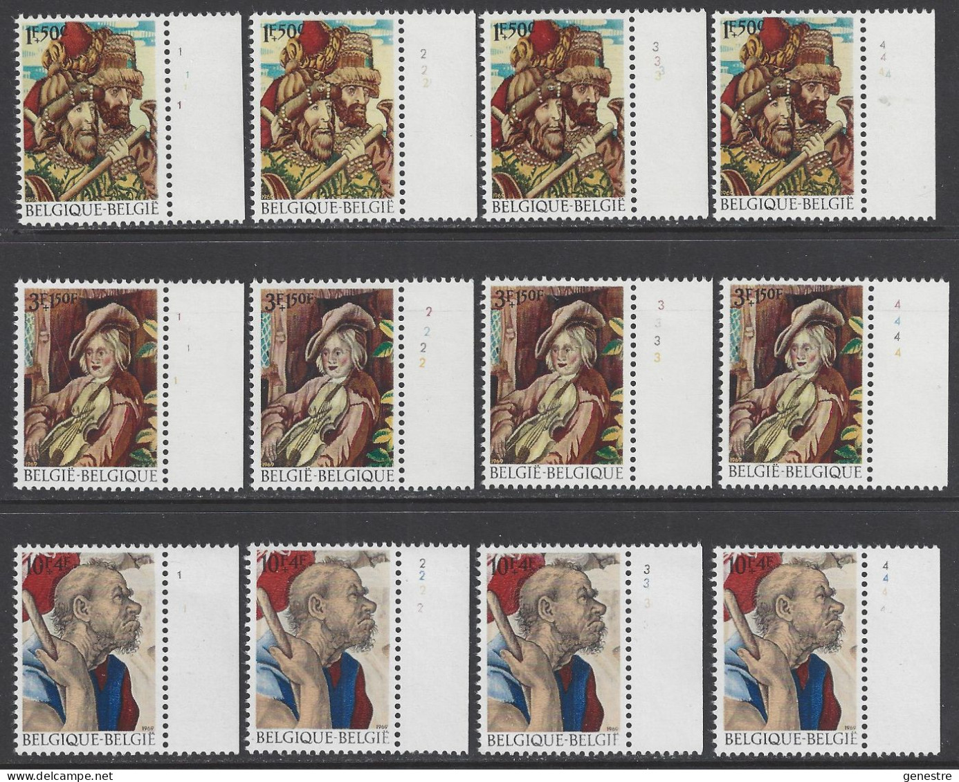 Belgique - 1969 - COB 1505 à 1507 ** (MNH) - Planches 1 à 4, Série Complète - 1961-1970