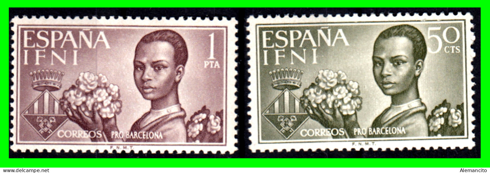 ESPAÑA COLONIAS ESPAÑOLAS ( IFNI ESPAÑOL AFRICA ) SERIE DE SELLOS DEL AÑO 1963 AYUDA A BARCELONA  - NUEVOS - - Ifni