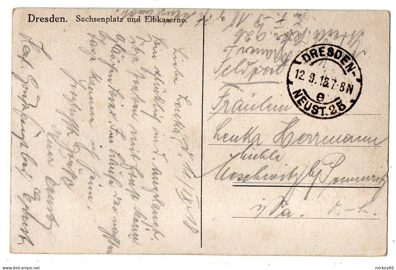 Allemagne --DRESDEN -1918 -- Sachsenplatz Und Elbkaserne ....colorisée .... Cachet - Dresden