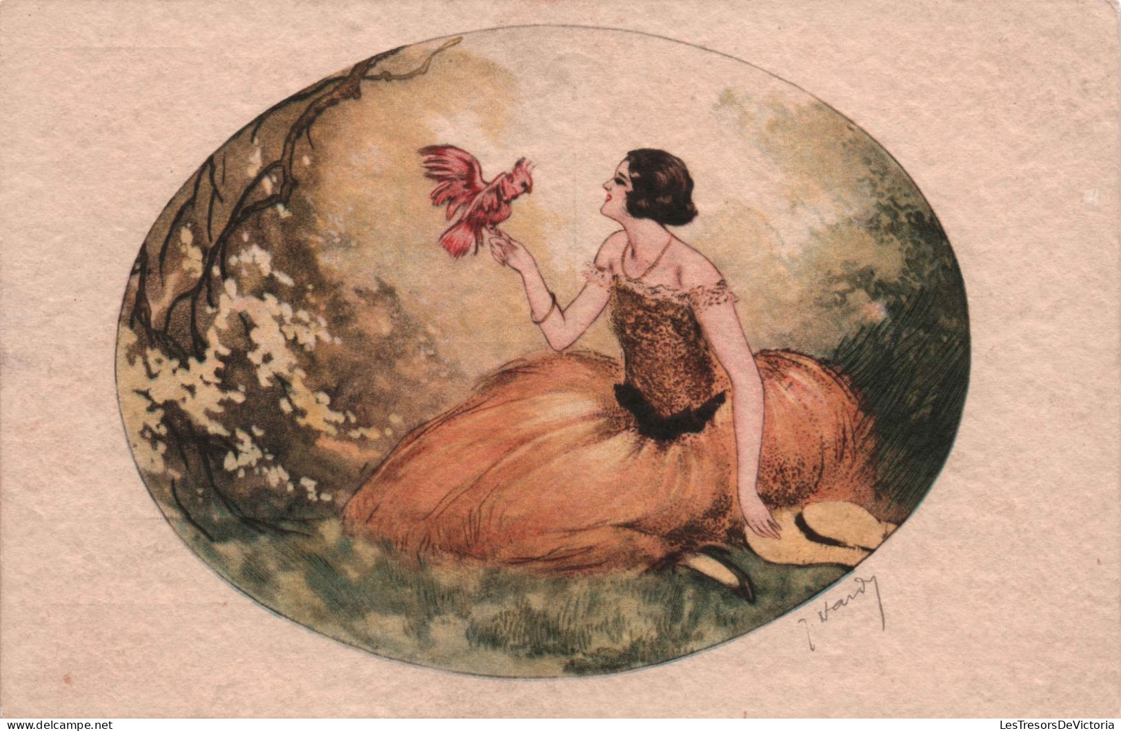 Illustrateur - Hardy - Femme Avec Un Oiseau - Carte Postale Ancienne - - Hardy, Florence