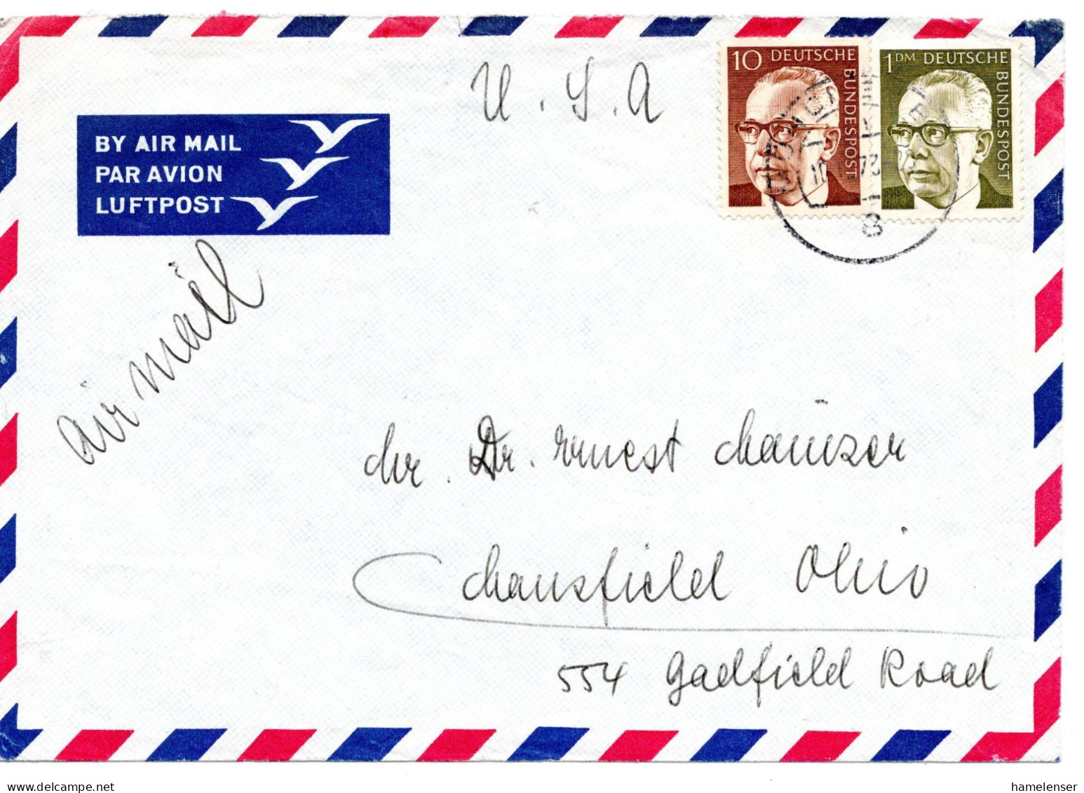 65345 - Bund - 1973 - 1DM Heinemann MiF A LpBf MUENCHEN -> Mansfield, OH (USA) - Covers & Documents