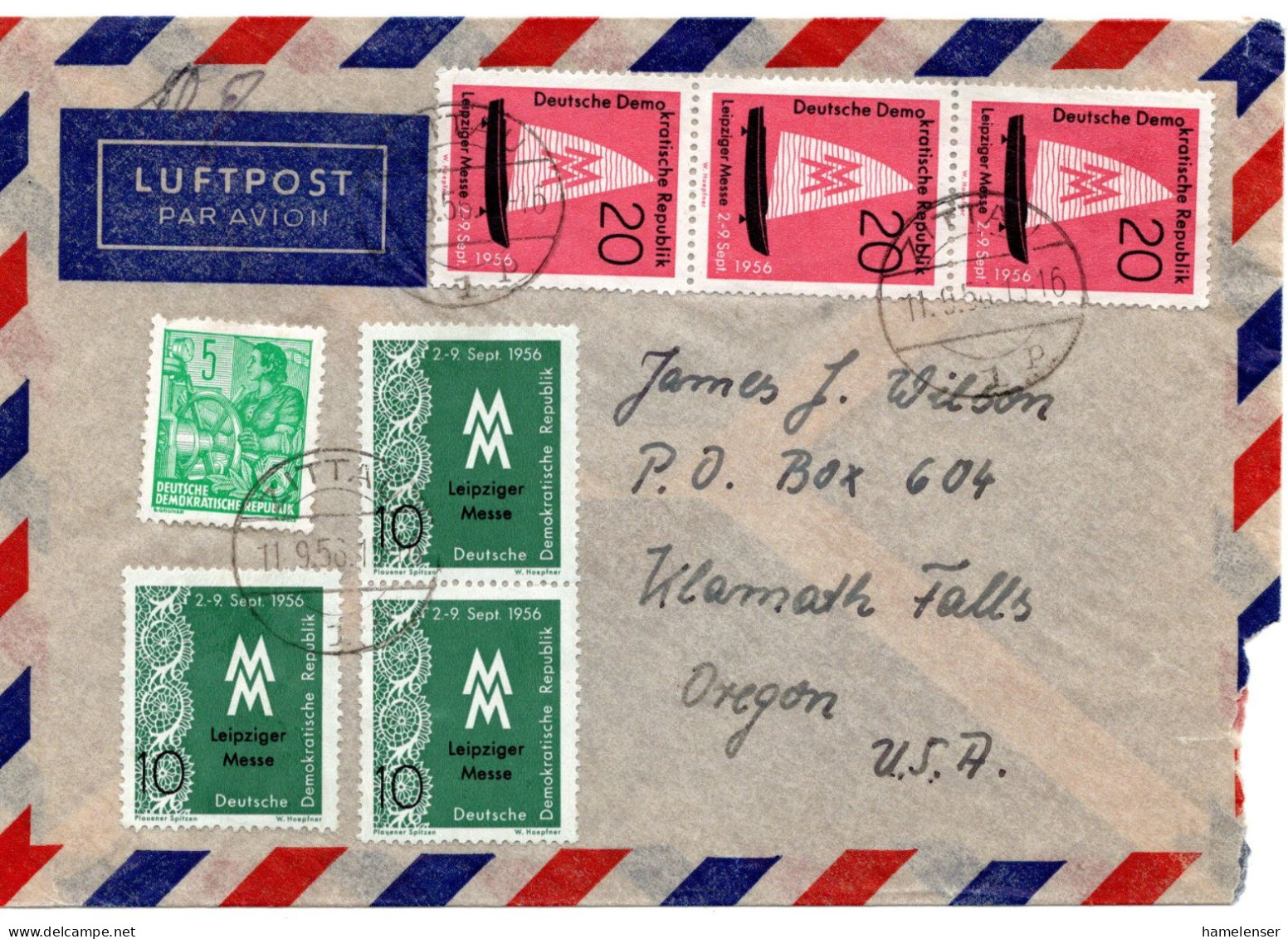 65355 - DDR - 1956 - 3@Herbstmesse '56 MiF A LpBf ZITTAU -> Klamath Falls, OR (USA), Re U Mgl - Storia Postale