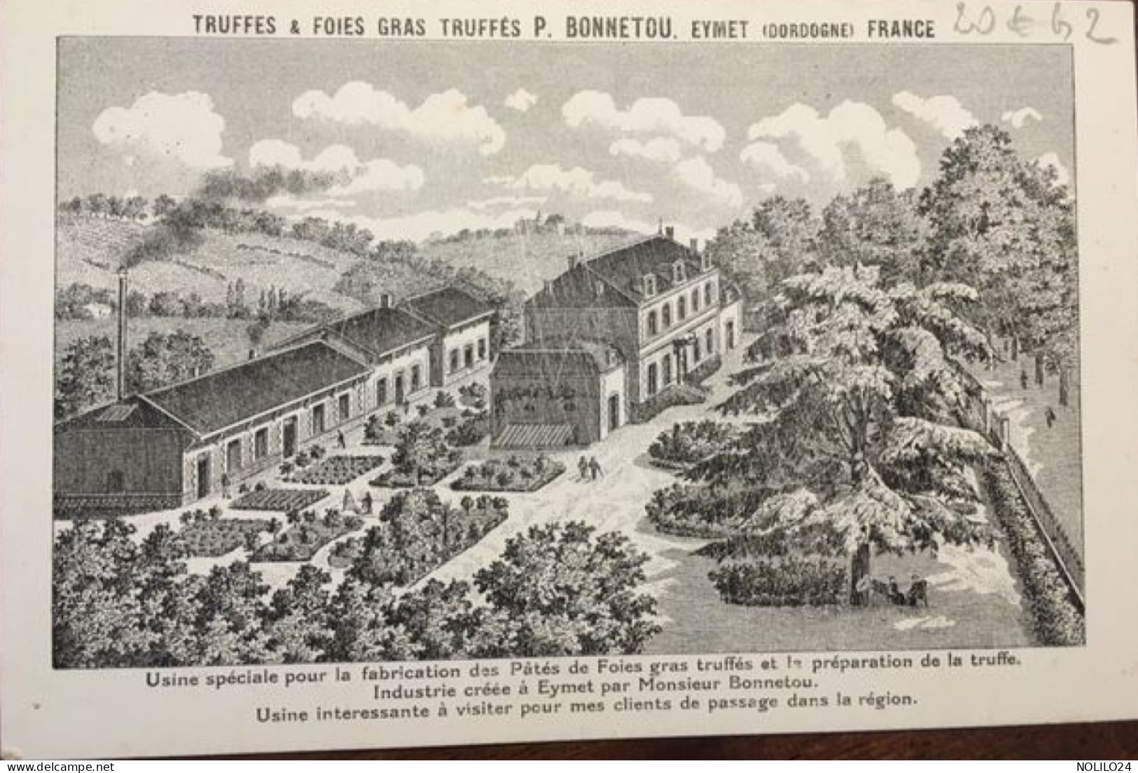 Cpa Fiche Publicité Truffes Et Foies Gras Truffés P.BONNETOU, 24 Eymet Dordogne, Gravure Usine - Eymet