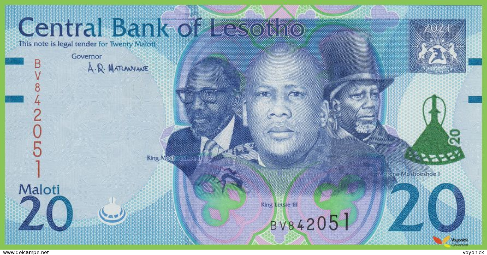 Voyo LESOTHO 20 Maloti 2021 P22d B228a BV UNC Basotho Huts - Lesoto