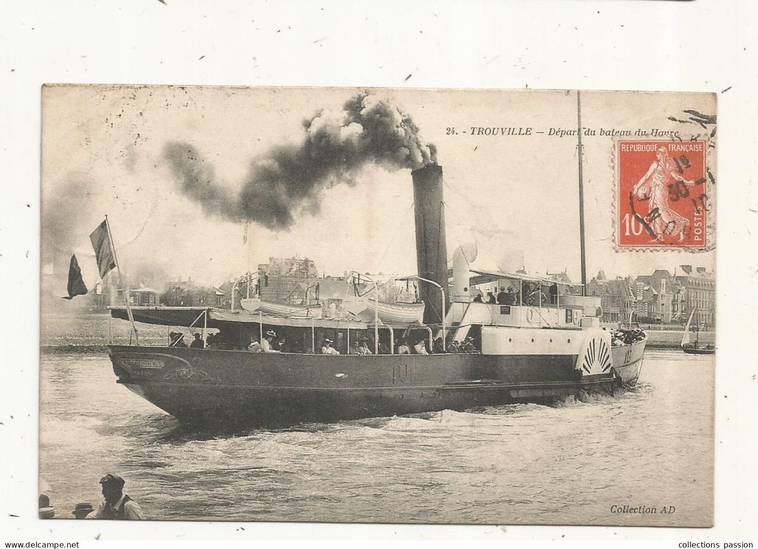 Cp, Bateau à Vapeur , Ferry , Départ Du Bateau Du HAVRE,  Voyagée 1910 - Ferries