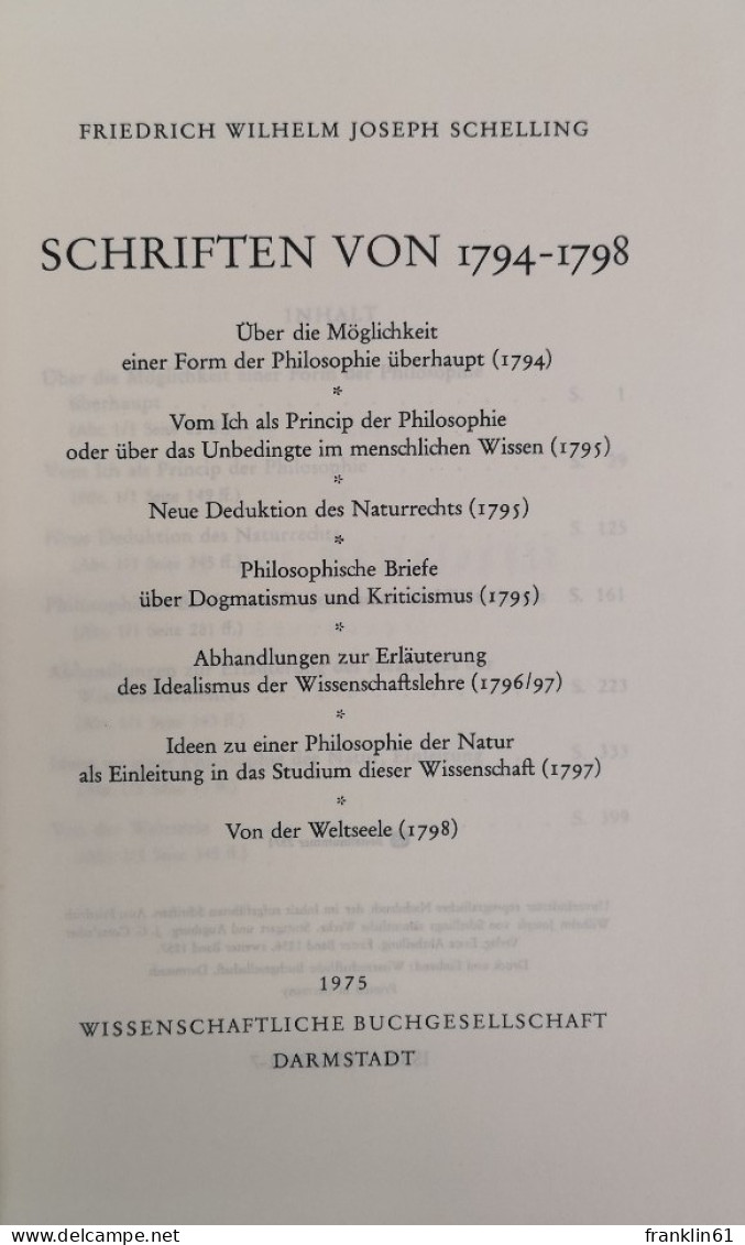 Schriften Von 1794 - 1798. - Filosofie