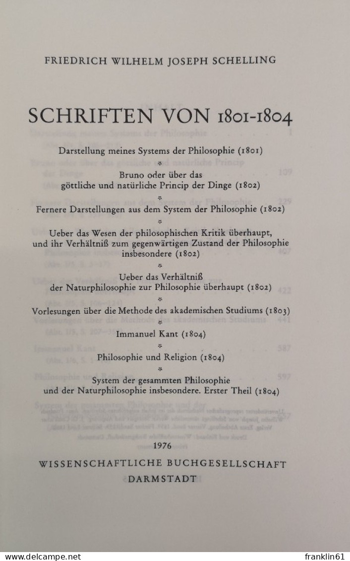 Schriften Von 1801 - 1804. - Filosofie