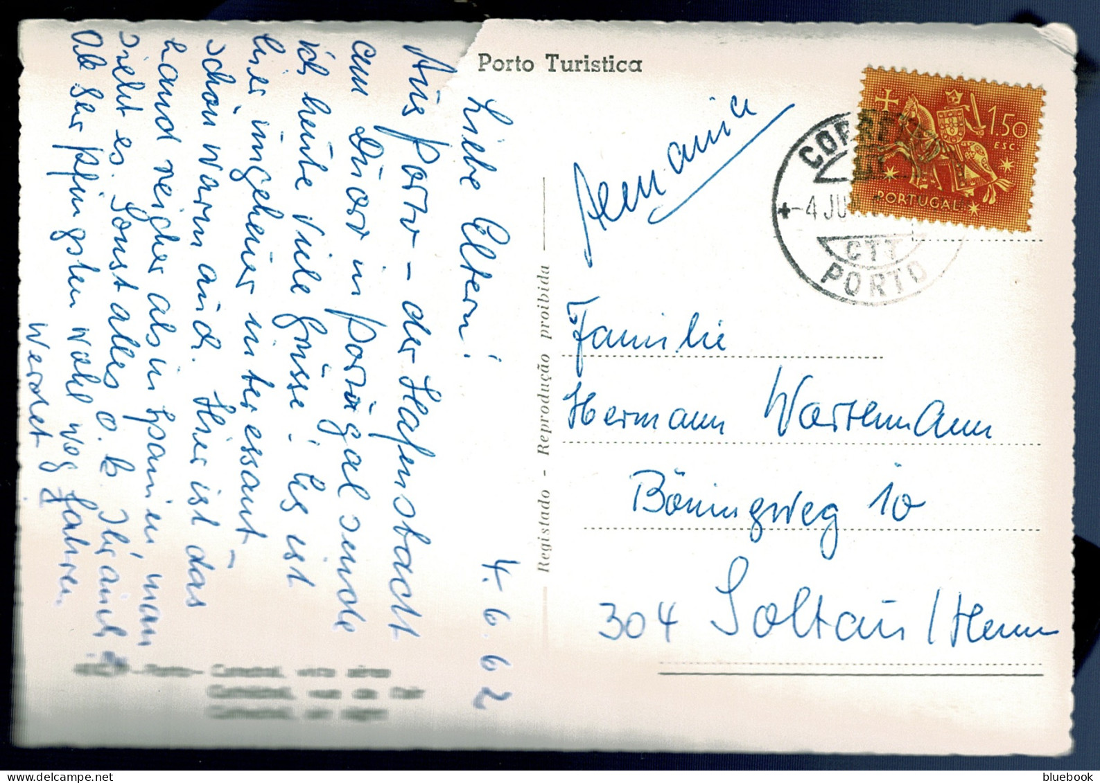 Ref 1607 -  1962 Portugal Photo Postcard - Medieval Knights 1$50 Stamp To Germany - Briefe U. Dokumente