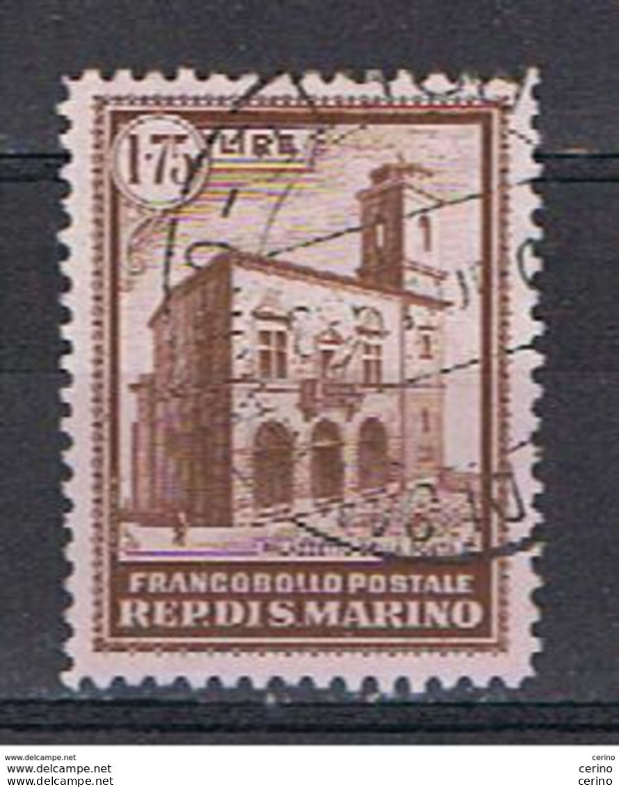 SAN  MARINO:  1932  PALAZZO  DELLO  POSTA  -  £. 1,75  BRUNO  US. -  SASS. 162 - Usati