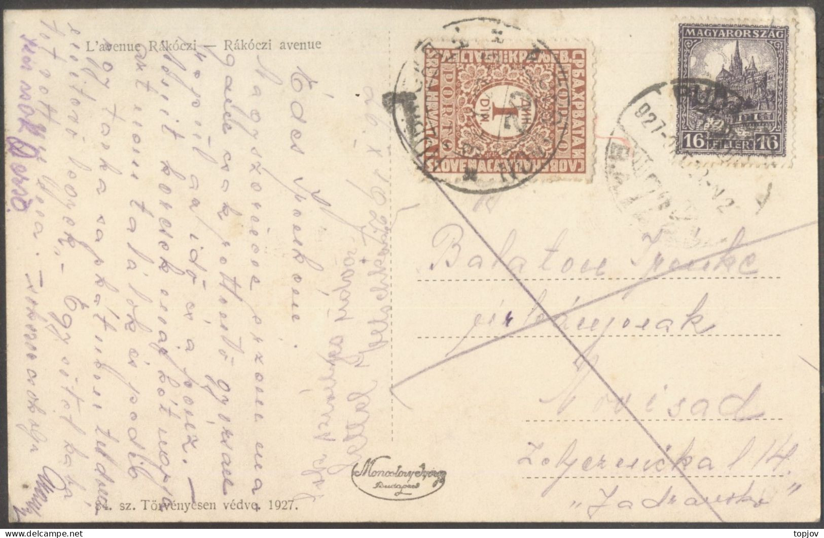 JUGOSLAVIA - SHS  PORTO  1 Din - BUDAPEST To NOVI SAD - 1927 - Postage Due