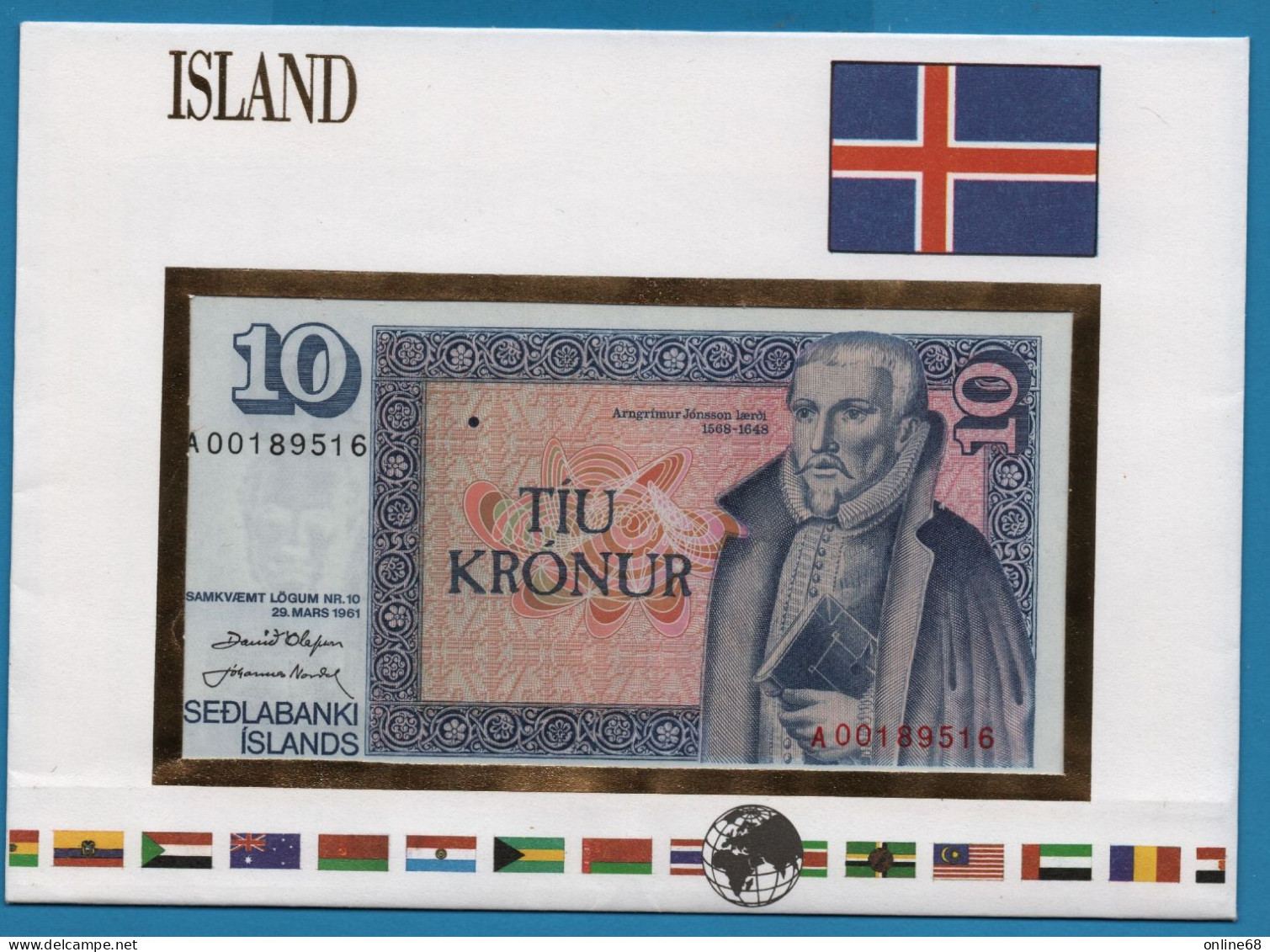 ICELAND 10 KRONUR 29.03.1961 # A00189516 P# 48 Signatures: D. Olafsson & J. Nordal - Islandia