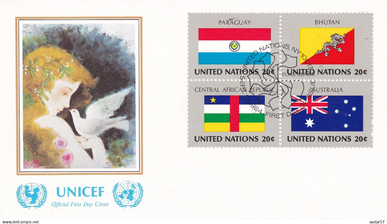 United Nations  1984  On Cover Flag Of The Nations Paraguay Bhutan Central African Republic; Australia - Covers