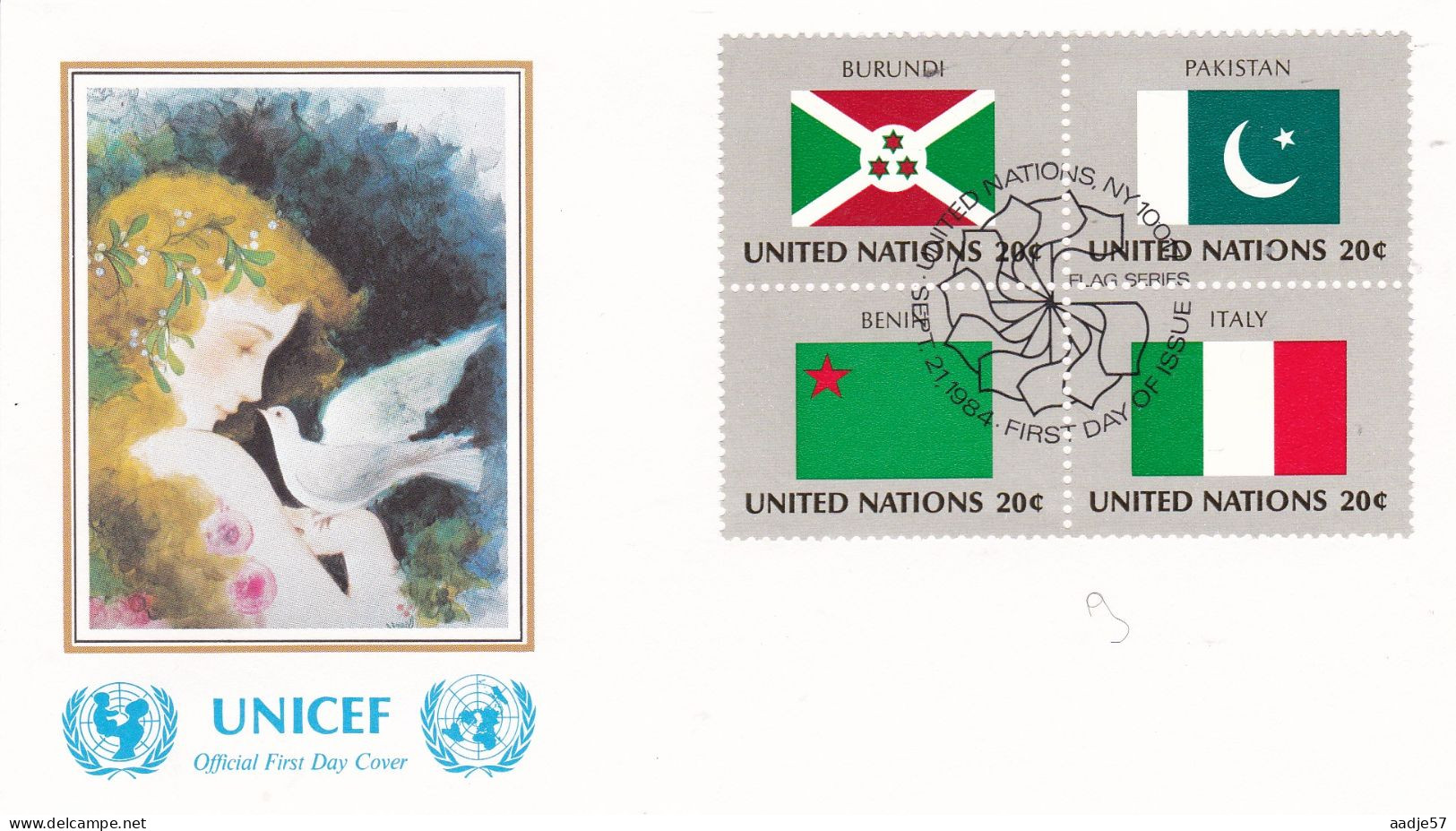 United Nations  1984  On Cover Flag Of The Nations Burundi; Pakistan; Benin; Italy - Covers