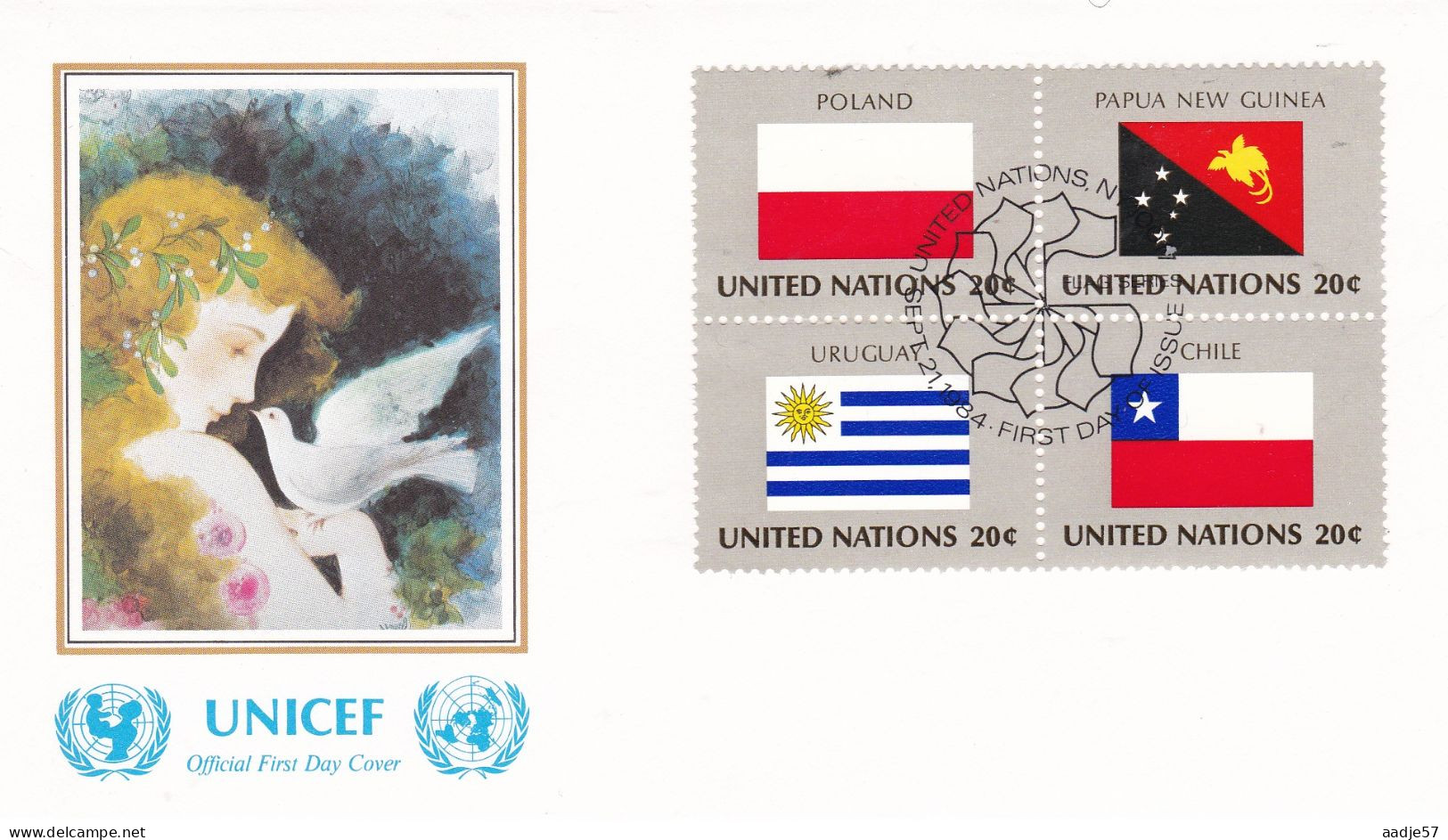 United Nations  1984  On Cover Flag Of The Nations Poland; Papua New Guinea; Uruguay; Chile - Covers