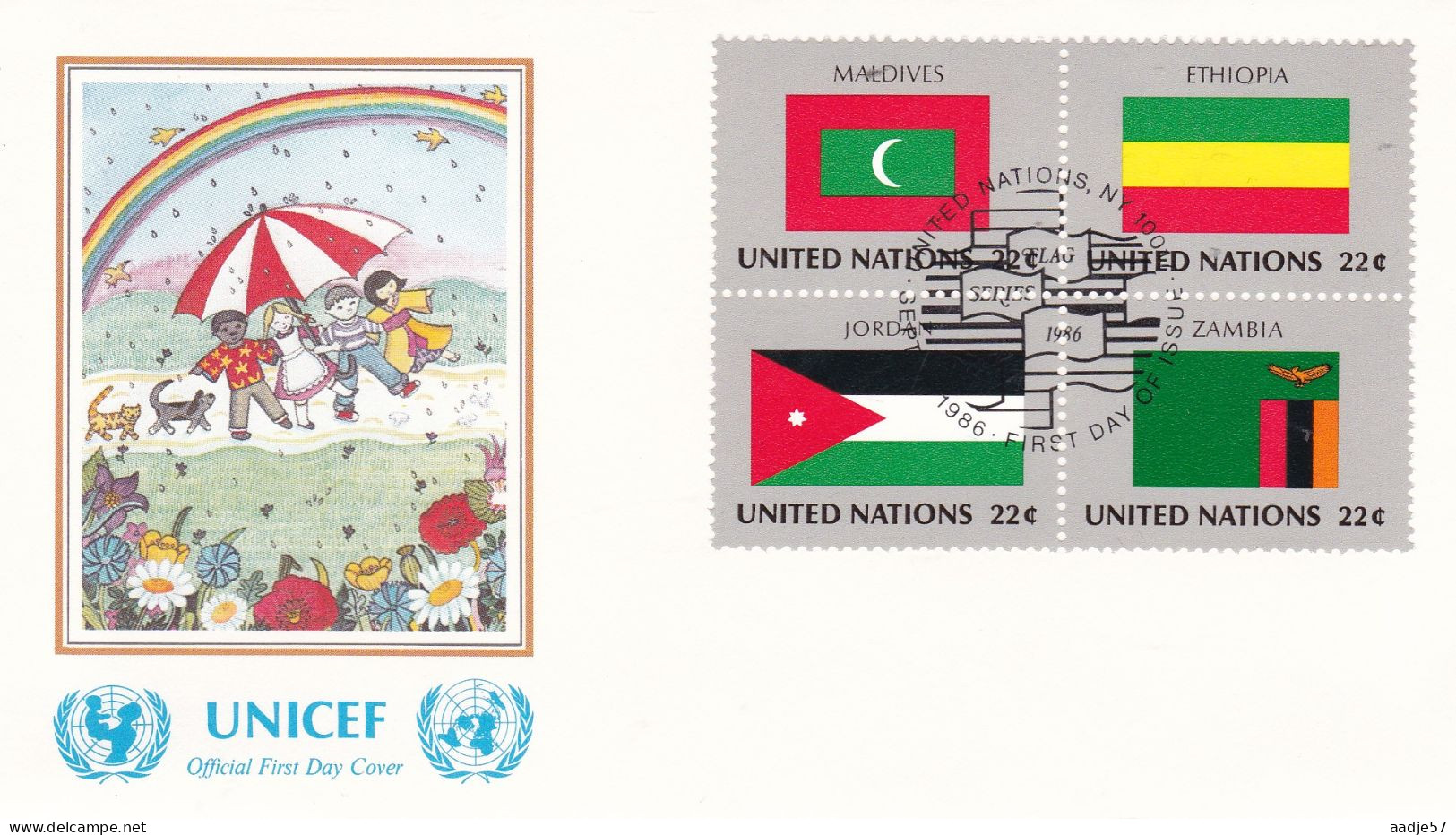 United Nations  1984  On Cover Flag Of The Nations Maldives; Ethiopia; Jordan; Zambia - Enveloppes