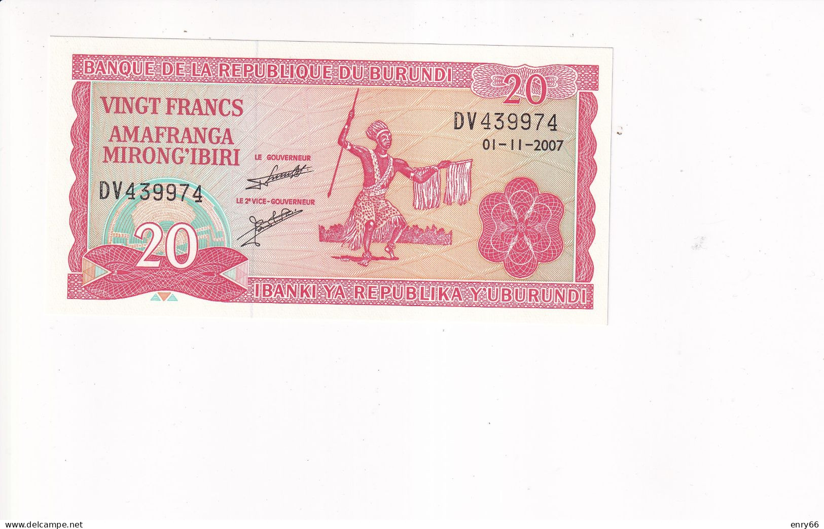 BURUNDI 20 FRANCS 2007 P27D UNC - Burundi