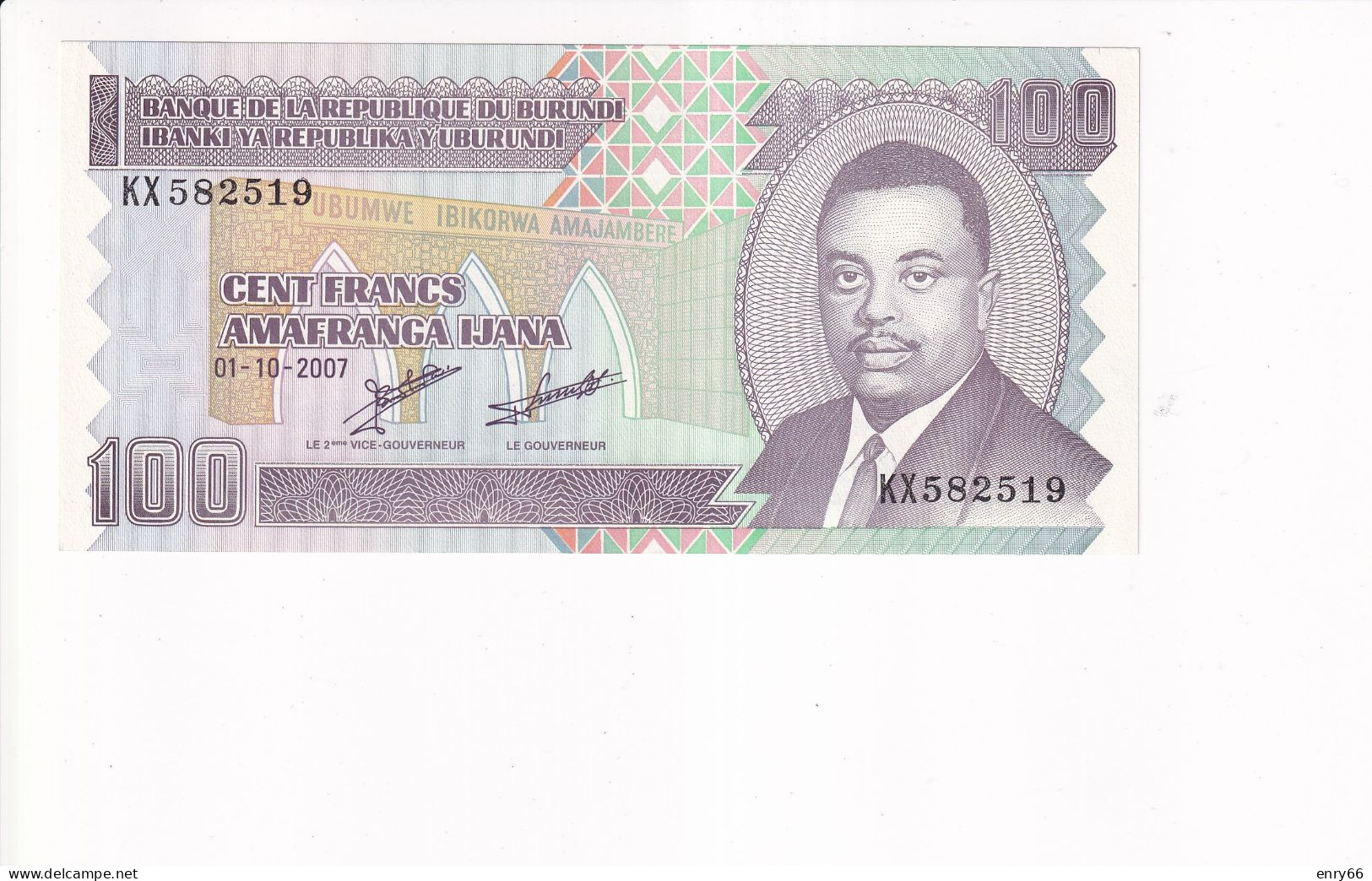 BURUNDI 100 FRANCS 2007 P37F UNC - Burundi