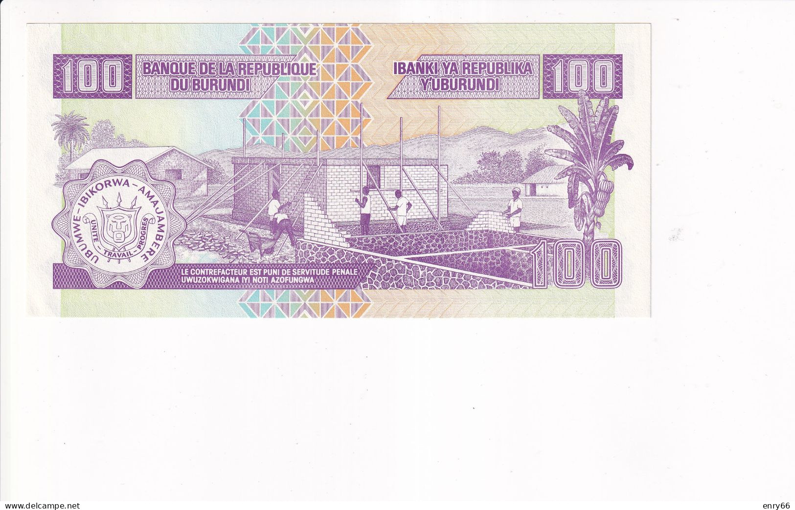 BURUNDI 100 FRANCS 2007 P37F UNC - Burundi