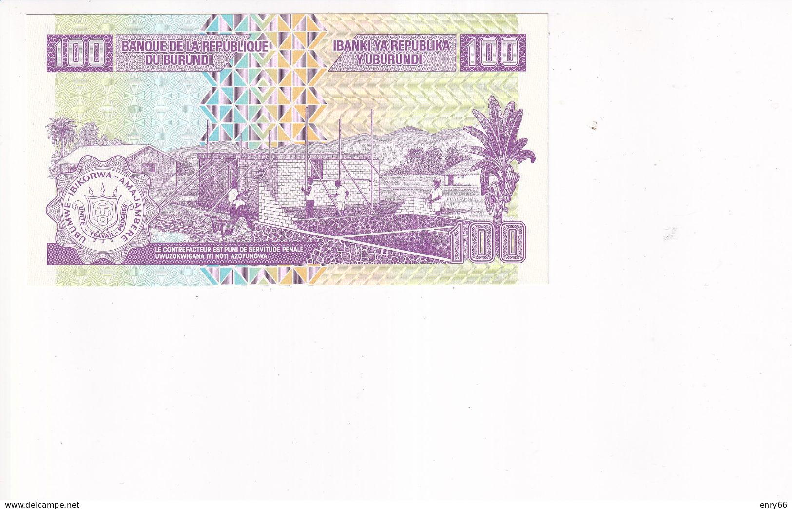 BURUNDI 100 FRANCS 2011 P34 UNC - Burundi