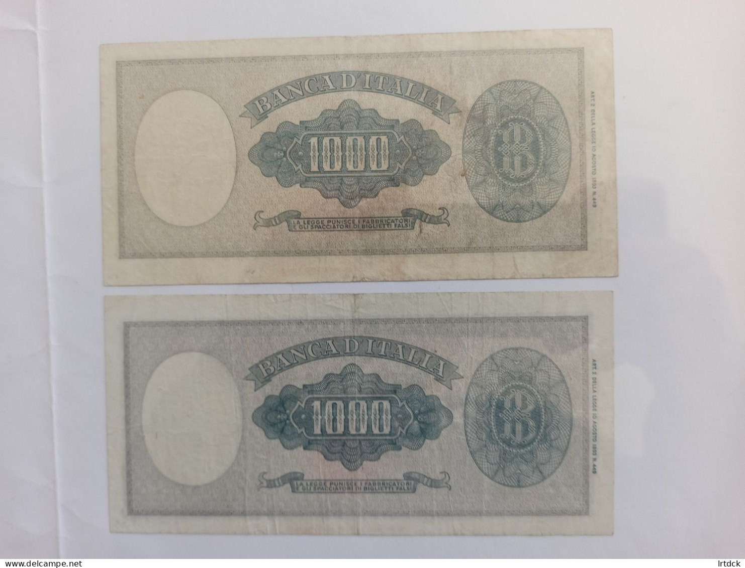 2 Billets 1000 Lires 1947 - 500 Lire
