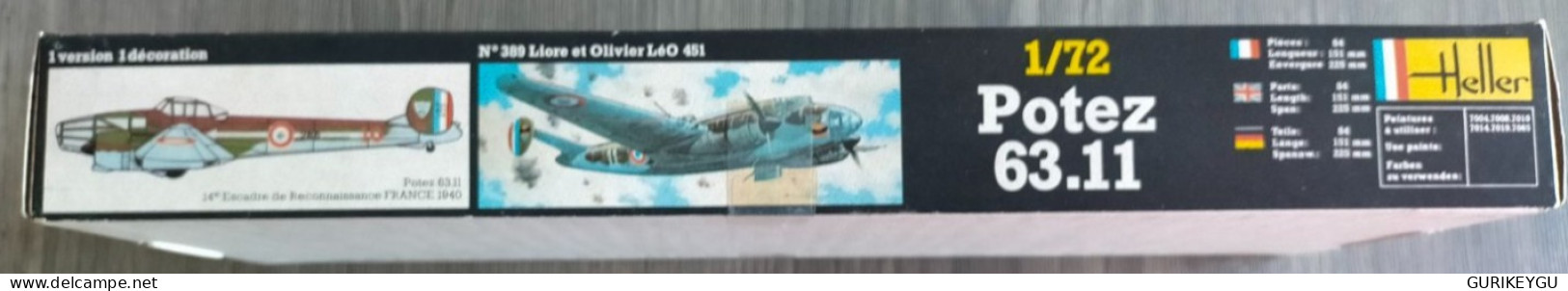 Rarissime Maquette AVION 1/72 Potez 63.11 Heller FRANCE N° 396 Ancienne EO NEUF Boite Fermée D'origine Années 70 - Aviation