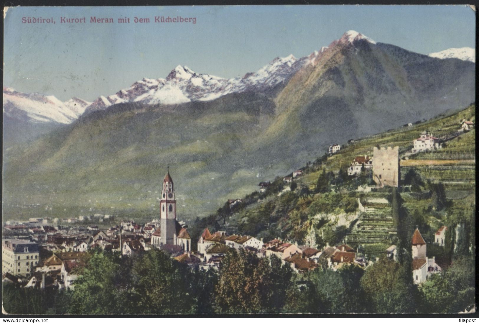 ITALY Kurort Meran Mit Dem Kuchelberg Sudtirol Dolomiti Mountain Franked - Merano