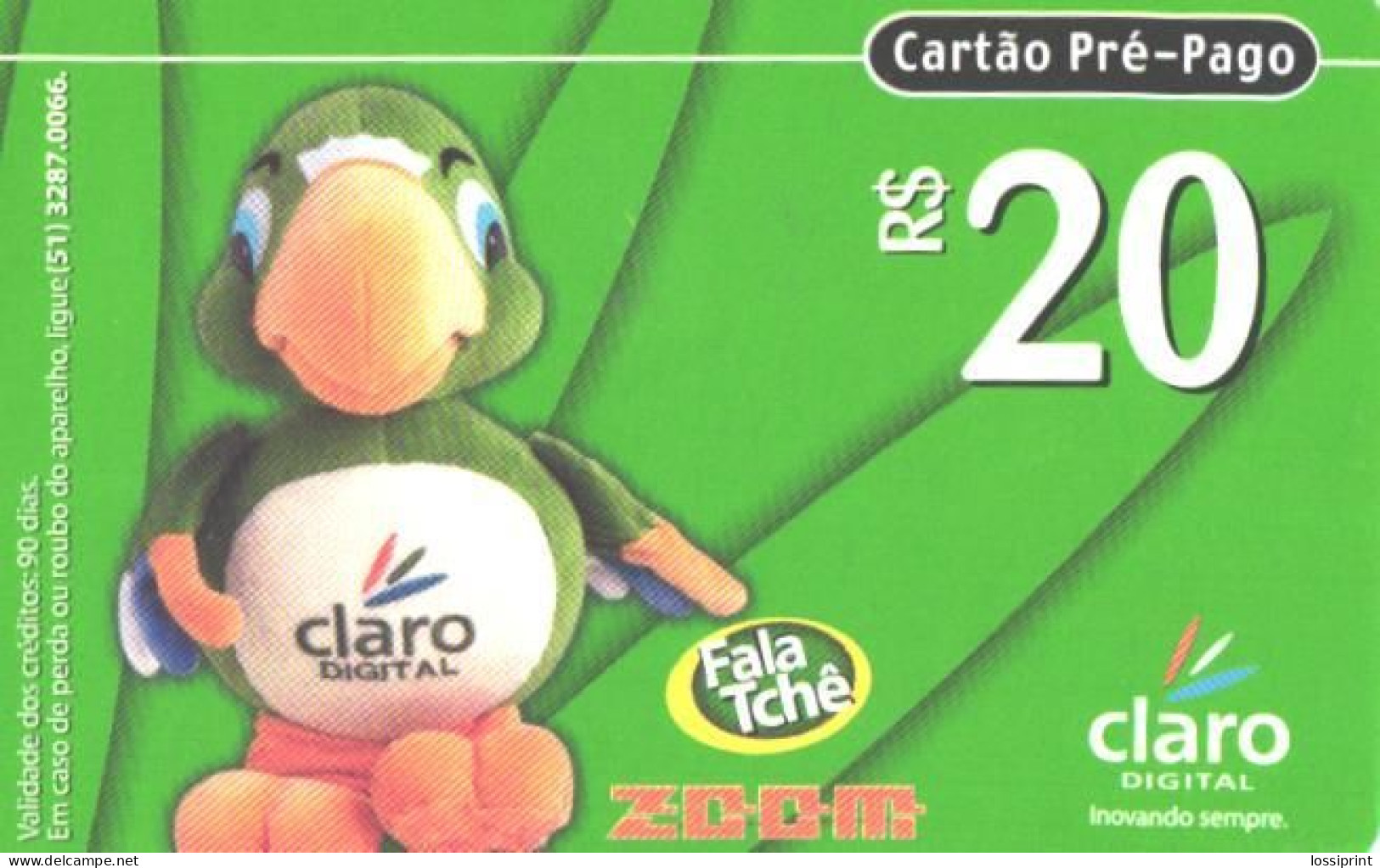 Brazil:Brasil:Used Phonecard, Claro Digital, 20 R$, Mascot, 2003 - Brasilien