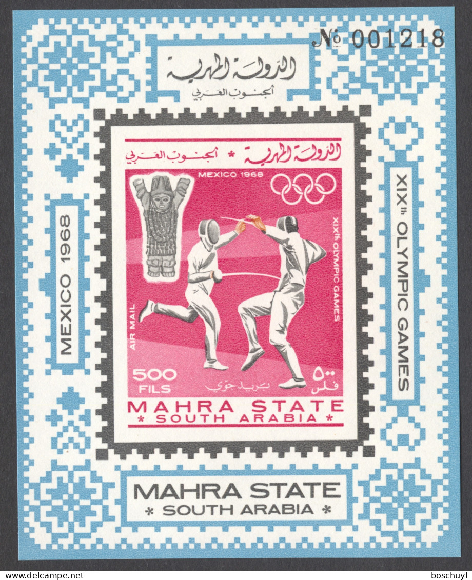 Aden, Mahra State, 1967, Olympic Summer Games Mexico, Fencing, Sports, Imperforated, MNH, Michel Block 2B - Altri - Asia