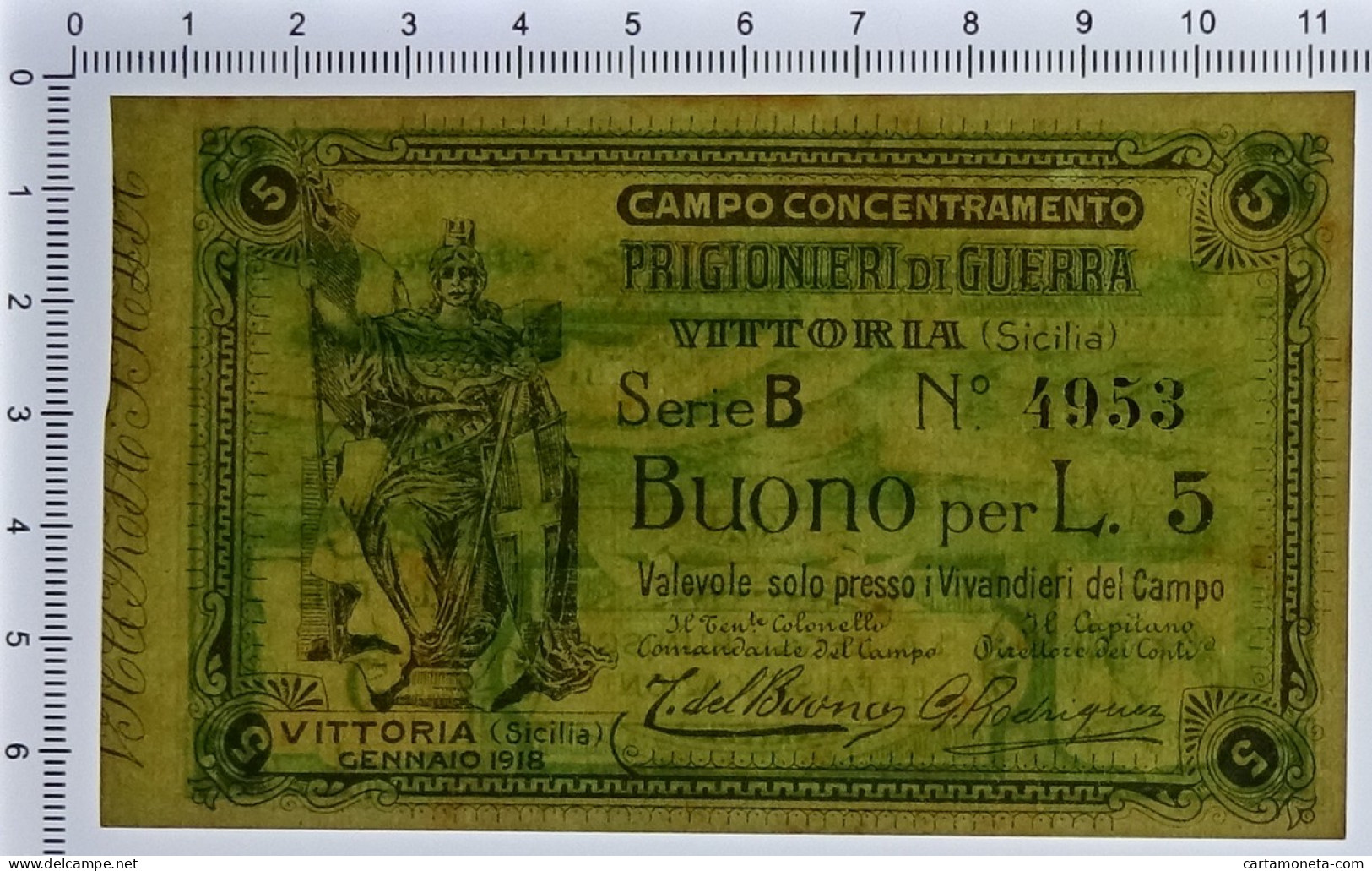 5 LIRE CAMPO CONCENTRAMENTO PRIGIONIERI DI GUERRA WWI VITTORIA GENNAIO 1918 SUP - Autres & Non Classés