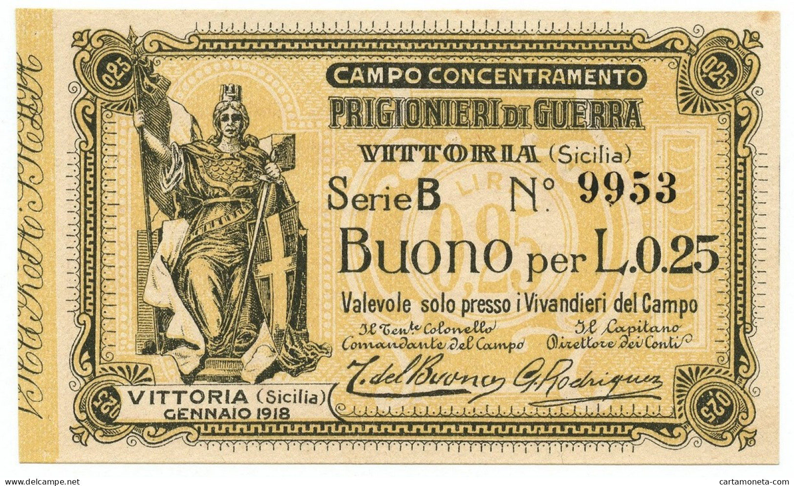 25 CENTESIMI CAMPO CONCENTRAMENTO PRIGIONIERI DI GUERRA WWI VITTORIA 1918 QFDS - Autres & Non Classés