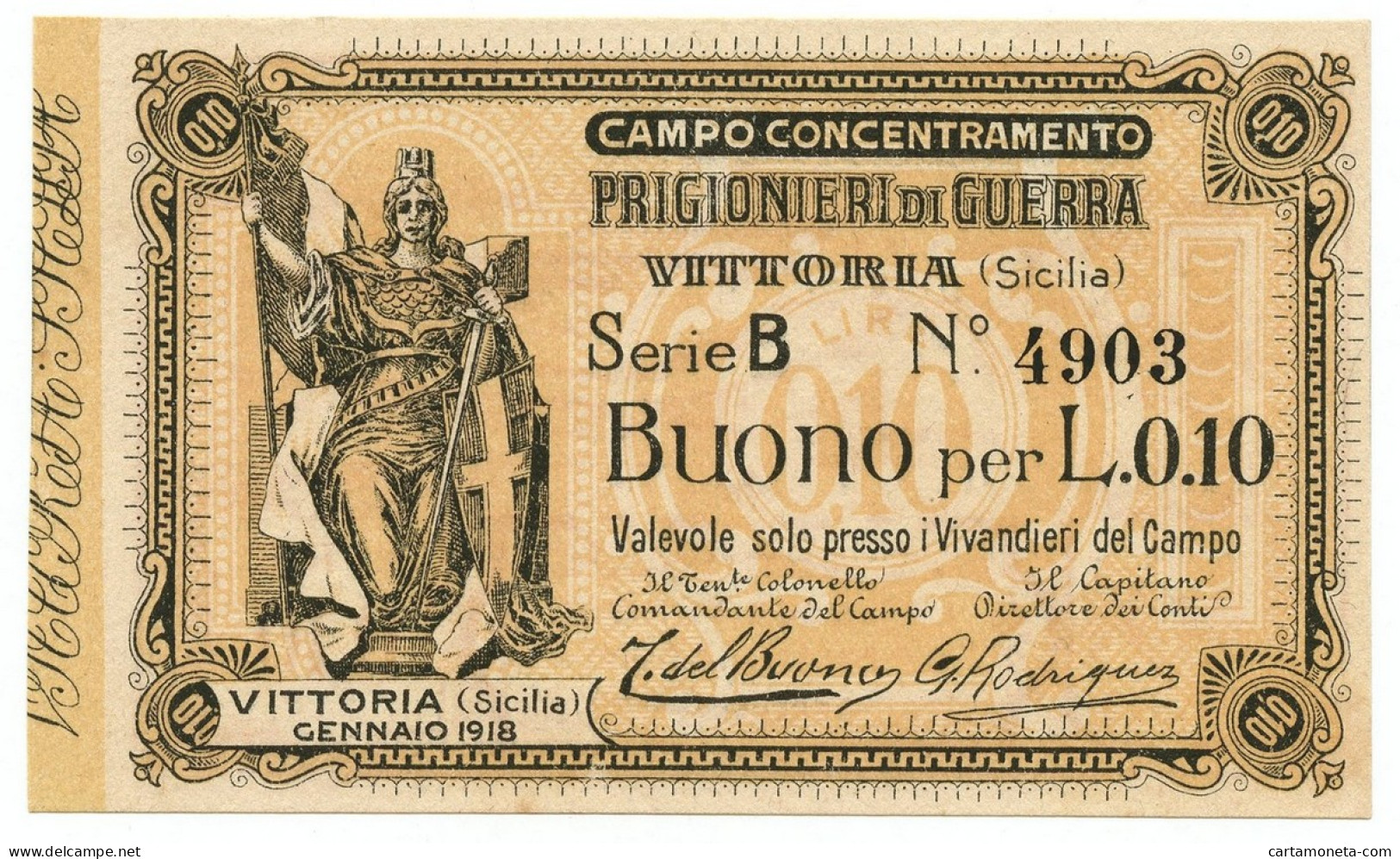 10 CENTESIMI CAMPO CONCENTRAMENTO PRIGIONIERI DI GUERRA WWI VITTORIA 1918 QFDS - Altri & Non Classificati