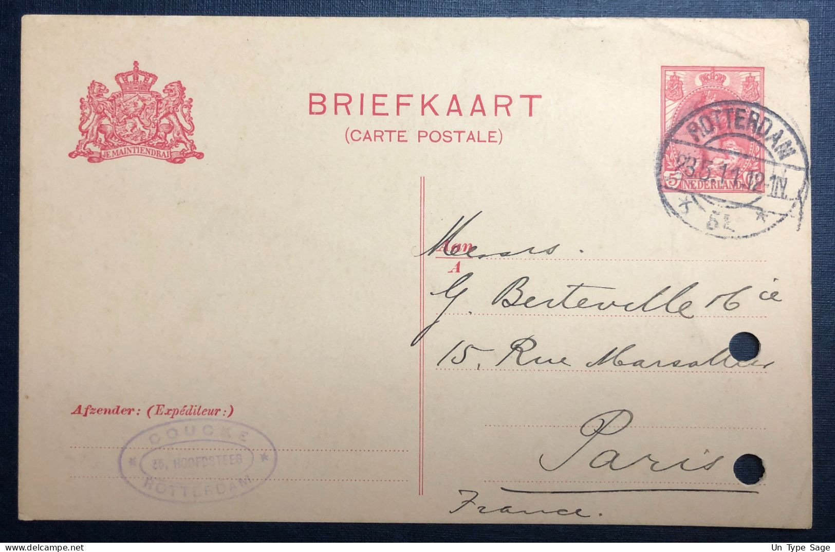 Pays-Bas, Entier-Carte, Cachet ROTTERDAM 23.5.1911 Pour Paris - (N576) - Material Postal