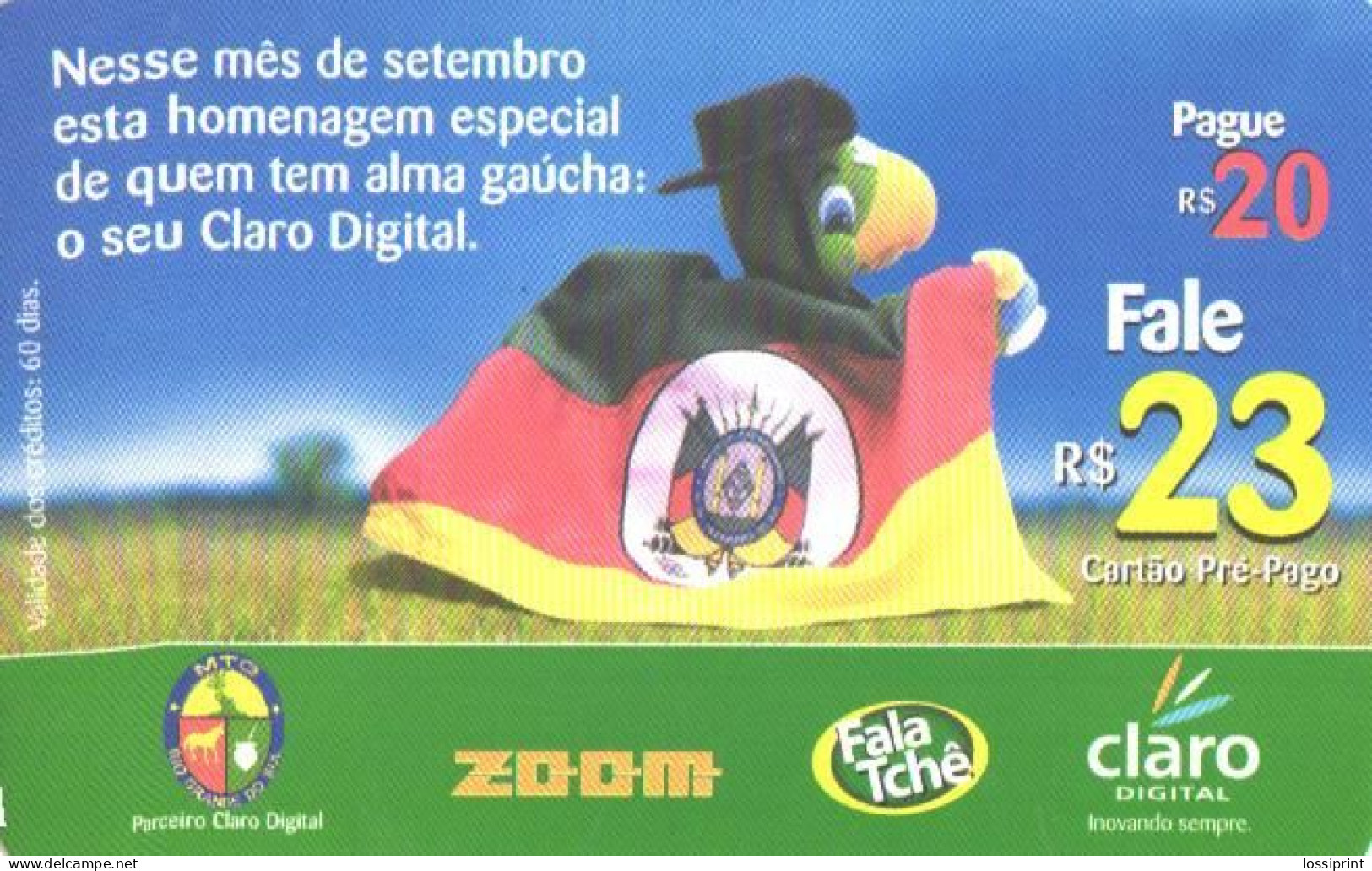 Brazil:Brasil:Used Phonecard, Claro Digital, 20 R$, Mascot, 2003 - Brasilien