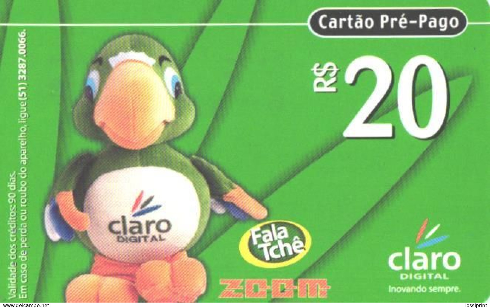 Brazil:Brasil:Used Phonecard, Claro Digital, 20 R$, Mascot, 2003 - Brasilien