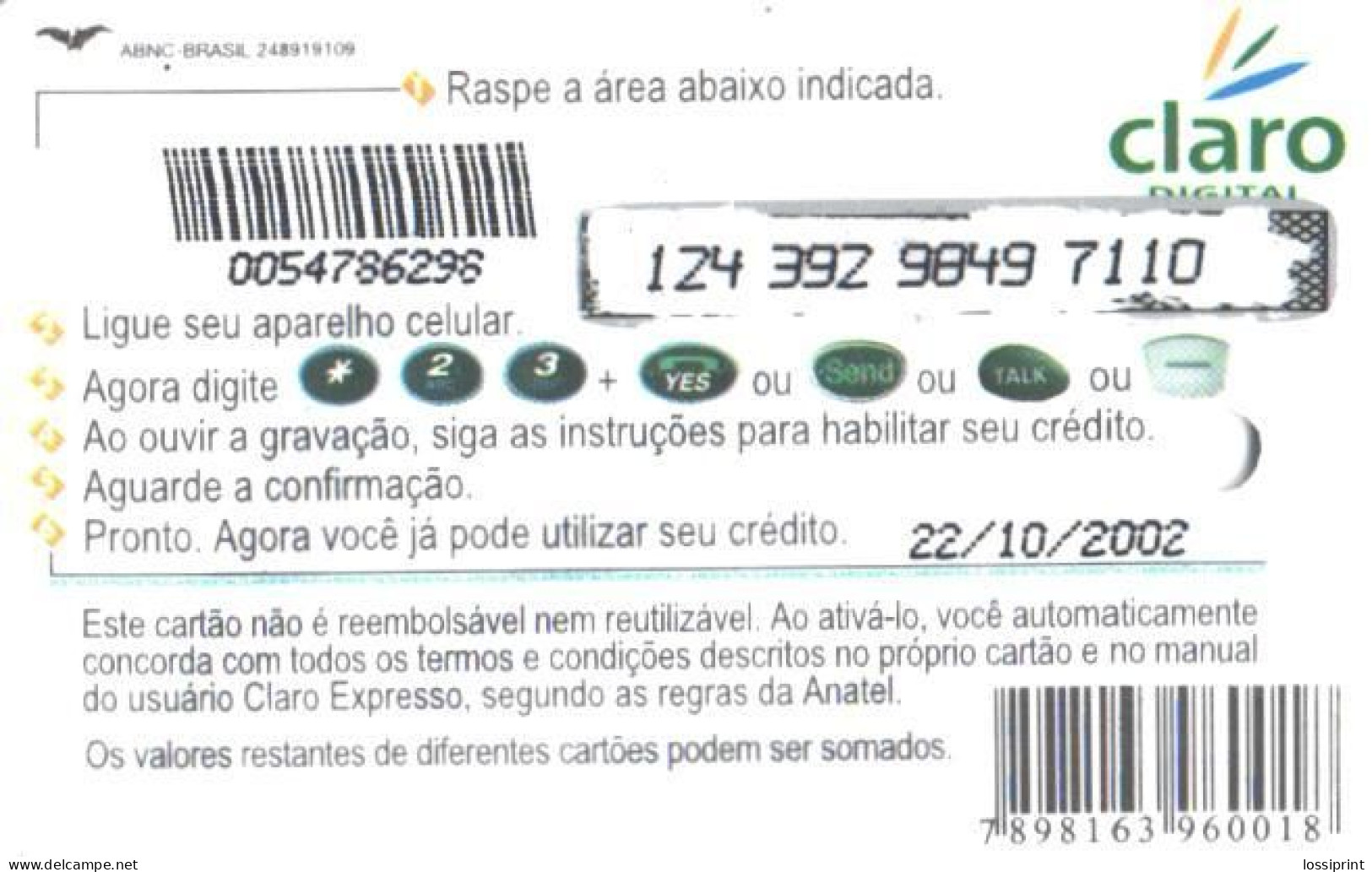 Brazil:Brasil:Used Phonecard, Claro Digital, 20 R$, Bird, Parrot, 2002 - Brasilien