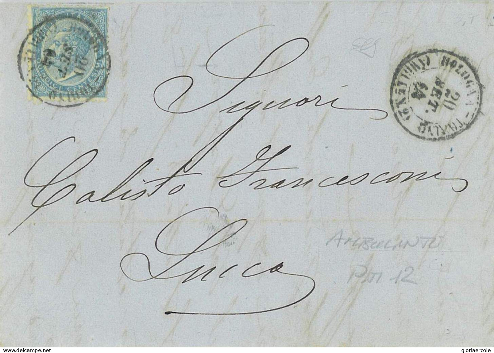 P0504 -  Regno - Storia Postale -  Sass # L18  Su BUSTA Da PARMA Ambulante 1864 - Sonstige & Ohne Zuordnung