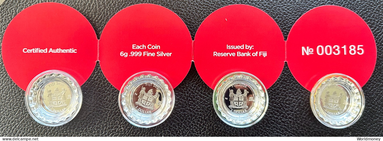 4 X 1 Dollar Fiji 2020 "Coca Cola Classic, Diet Coke, Fanta ,Sprite Bottle Cap  VENDING MACHINE Silver Proof Coin $1" - Fidschi