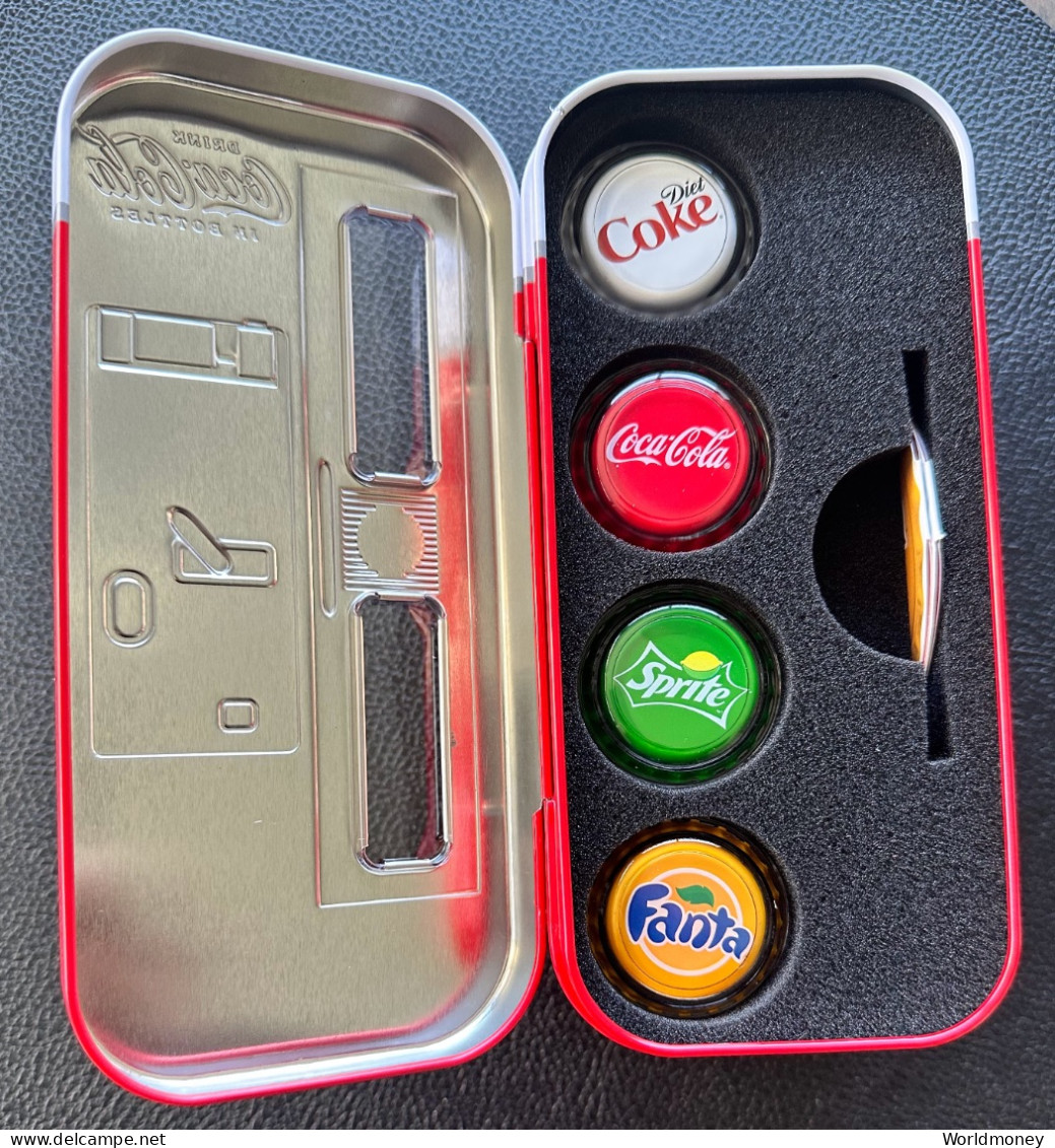 4 X 1 Dollar Fiji 2020 "Coca Cola Classic, Diet Coke, Fanta ,Sprite Bottle Cap  VENDING MACHINE Silver Proof Coin $1" - Fiji