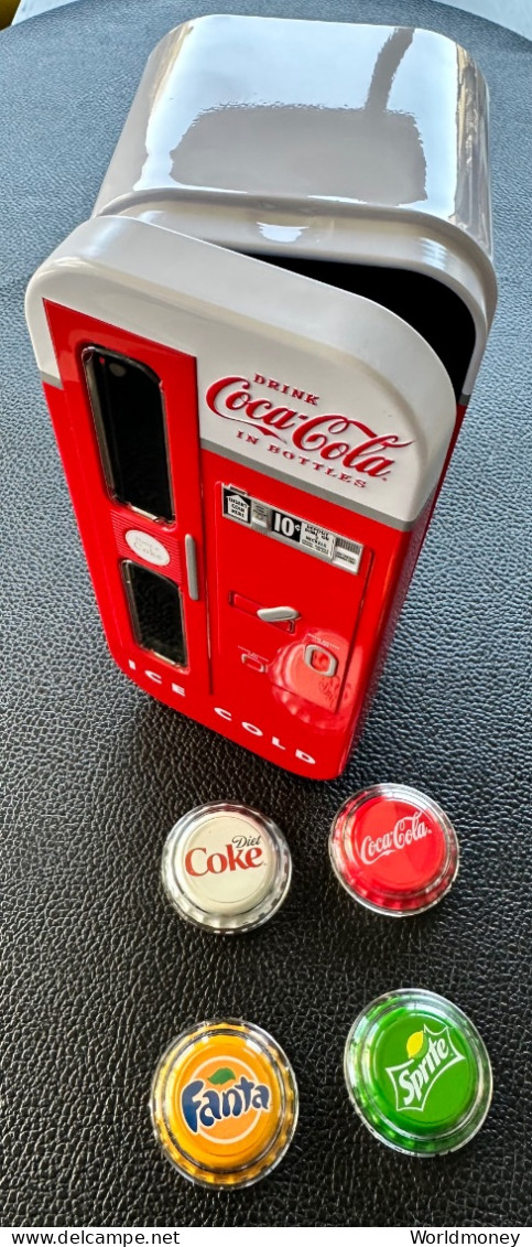 4 X 1 Dollar Fiji 2020 "Coca Cola Classic, Diet Coke, Fanta ,Sprite Bottle Cap  VENDING MACHINE Silver Proof Coin $1" - Fidji