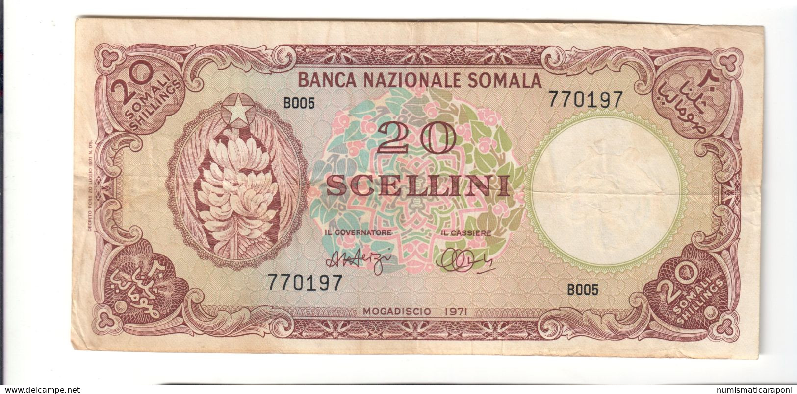 Banca Nazionale Somala 20 Scellini Somali Mogadiscio 1971 Bb LOTTO 2476 - Somalie