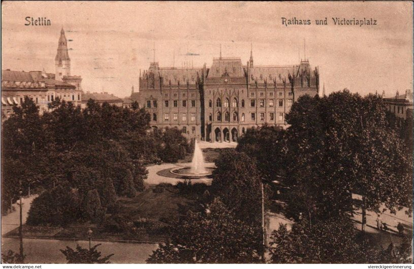 ! Alte Ansichtskarte Aus Stettin, 1910, Rathaus, Victoriaplatz, Maschinenstempel - Pommern