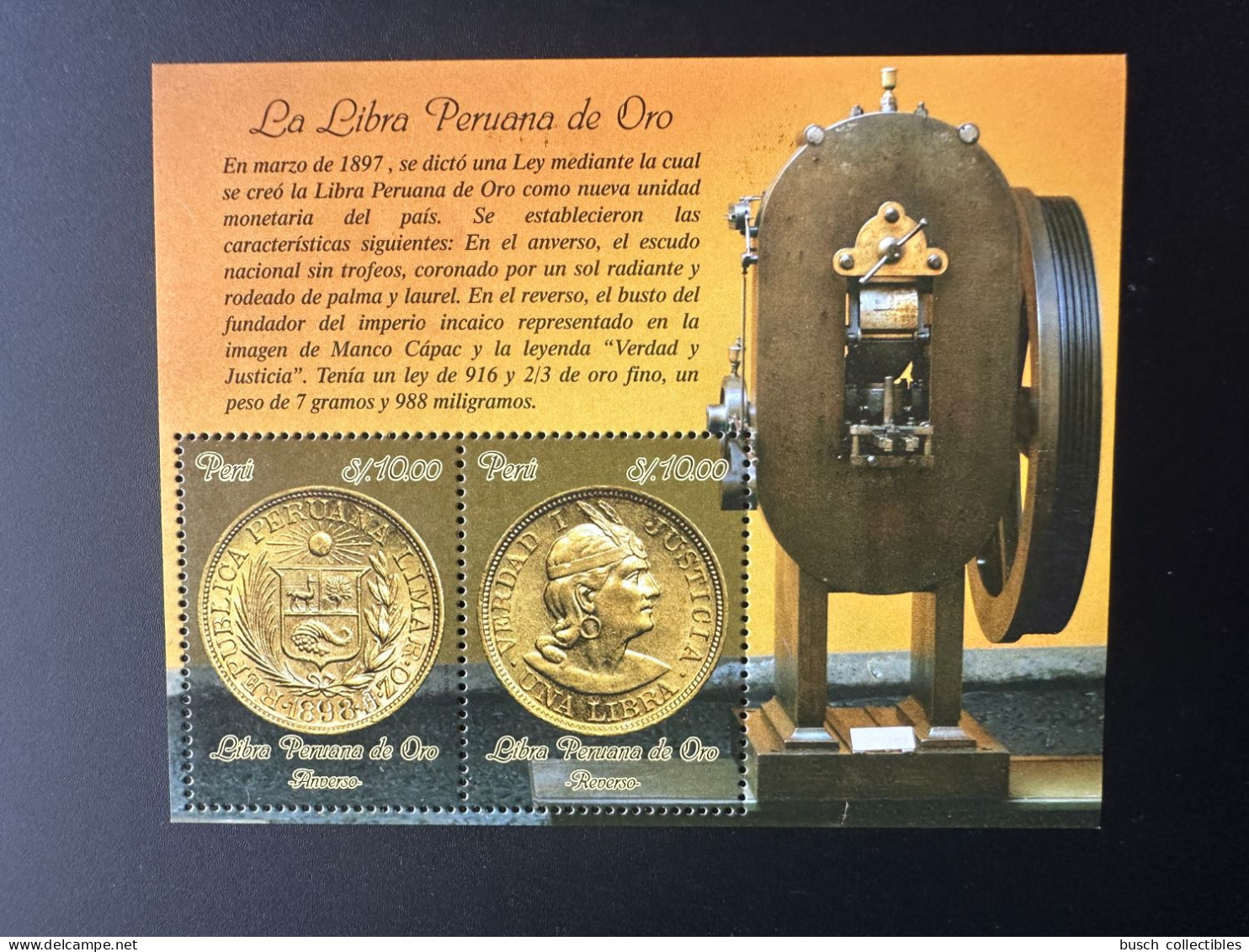Peru Perou 2014 Mi. Bl. 96 La Libra Peruana De Oro Coin Münze Pièce De Monnaie Gold - Perù