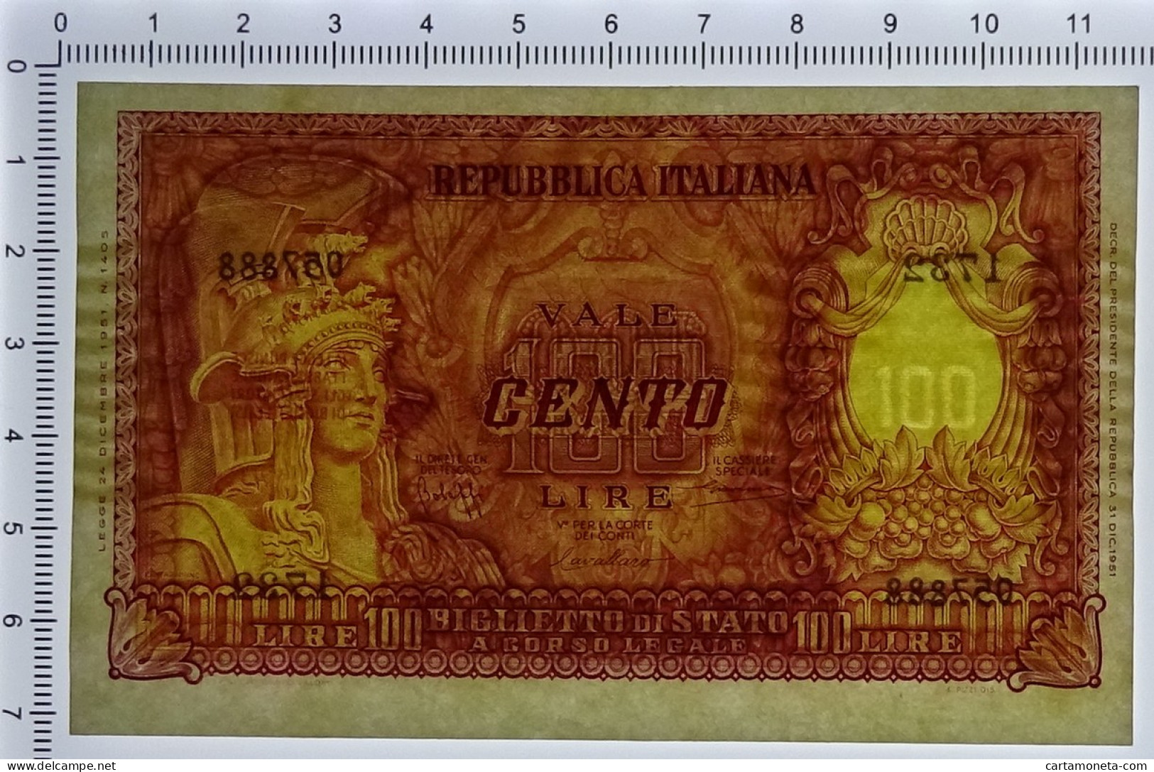 100 LIRE BIGLIETTO DI STATO ITALIA ELMATA BOLAFFI 31/12/1951 SUP+ - Sonstige & Ohne Zuordnung