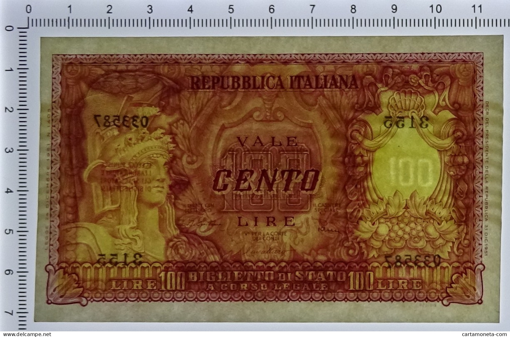 100 LIRE BIGLIETTO DI STATO ITALIA ELMATA DI CRISTINA 31/12/1951 QFDS - Andere & Zonder Classificatie