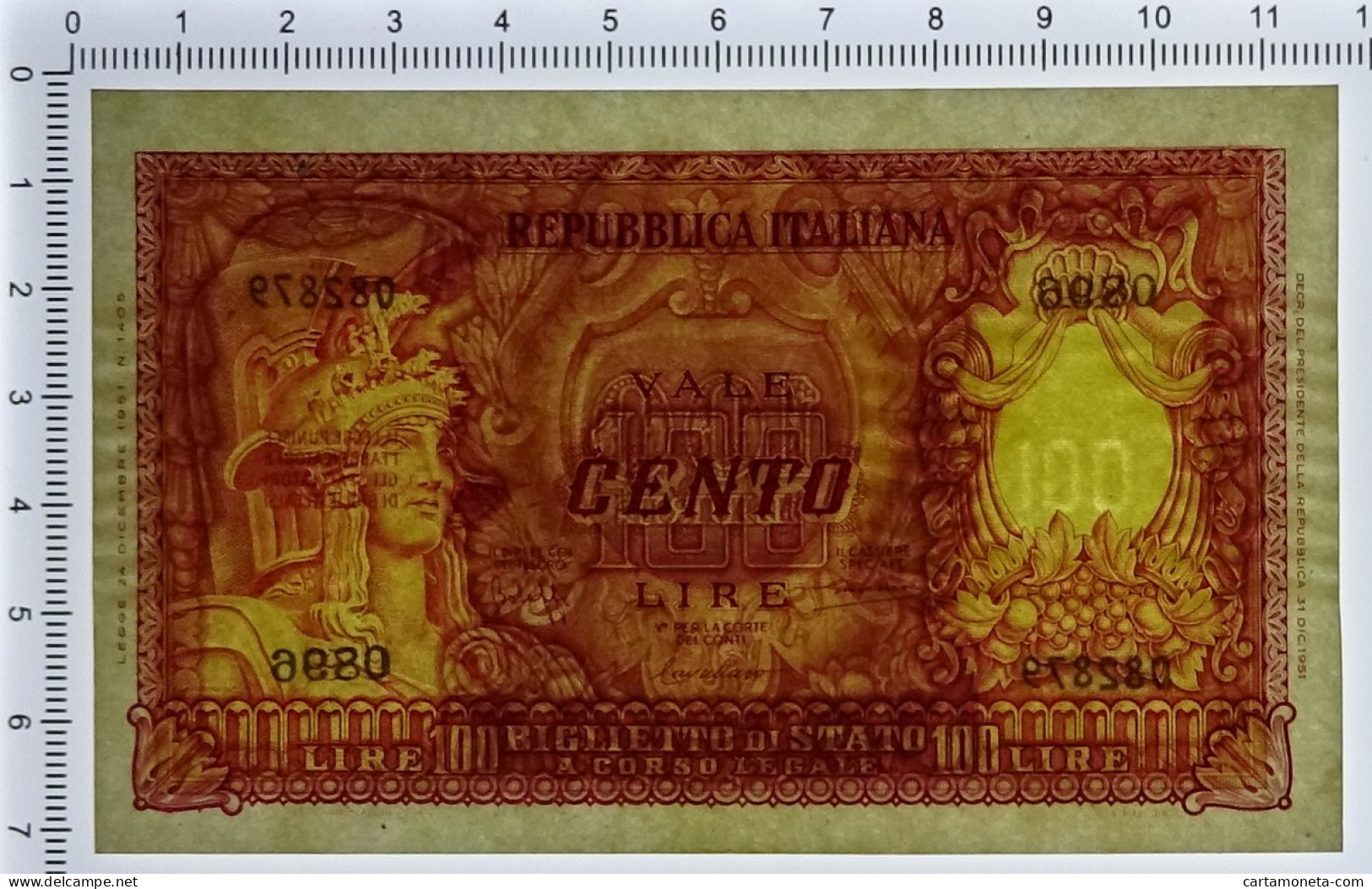 100 LIRE BIGLIETTO DI STATO ITALIA ELMATA BOLAFFI 31/12/1951 SUP+ - Other & Unclassified