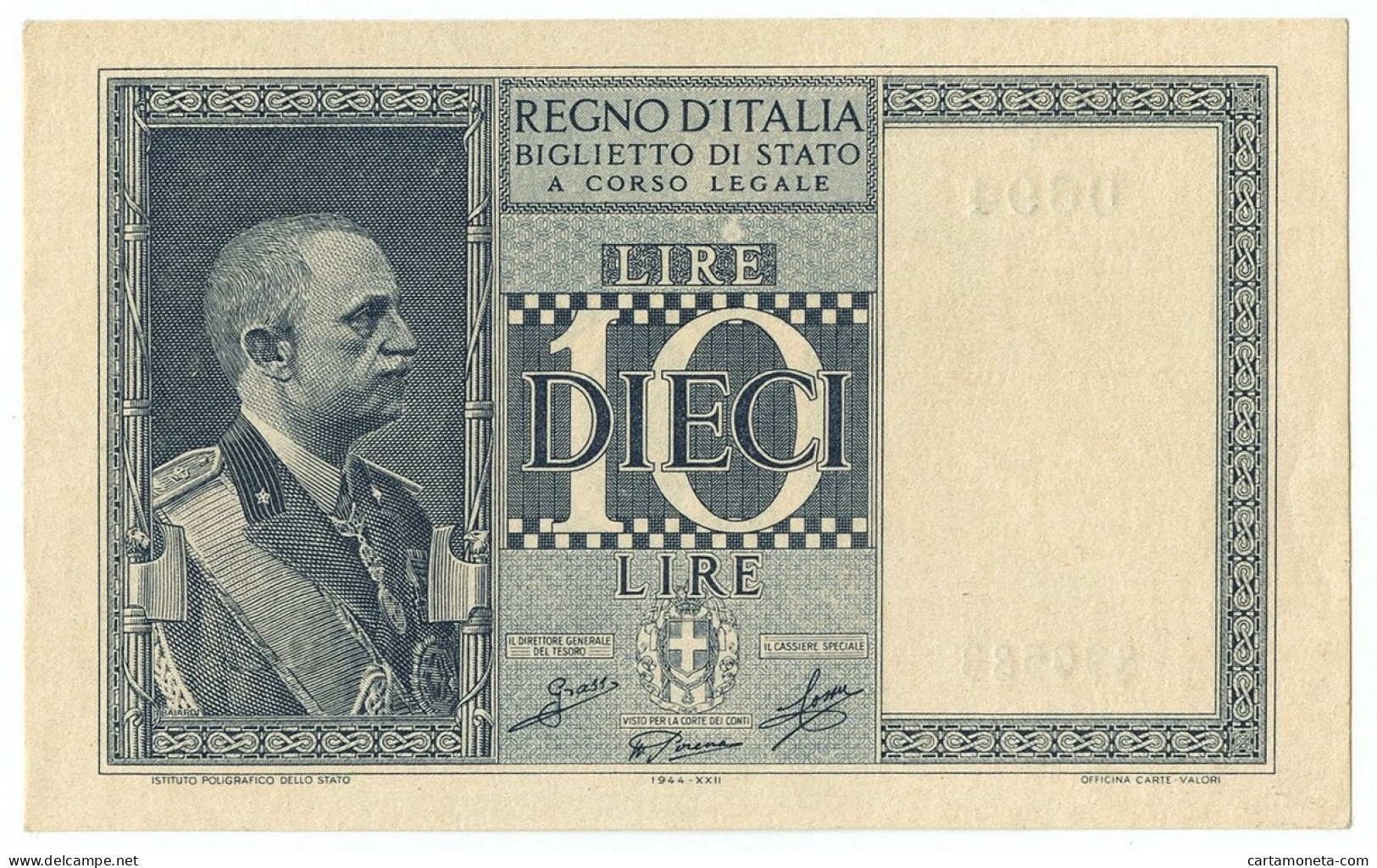 10 LIRE BIGLIETTO DI STATO VITTORIO EMANUELE III FASCIO 1944 XXII SUP+ - Andere