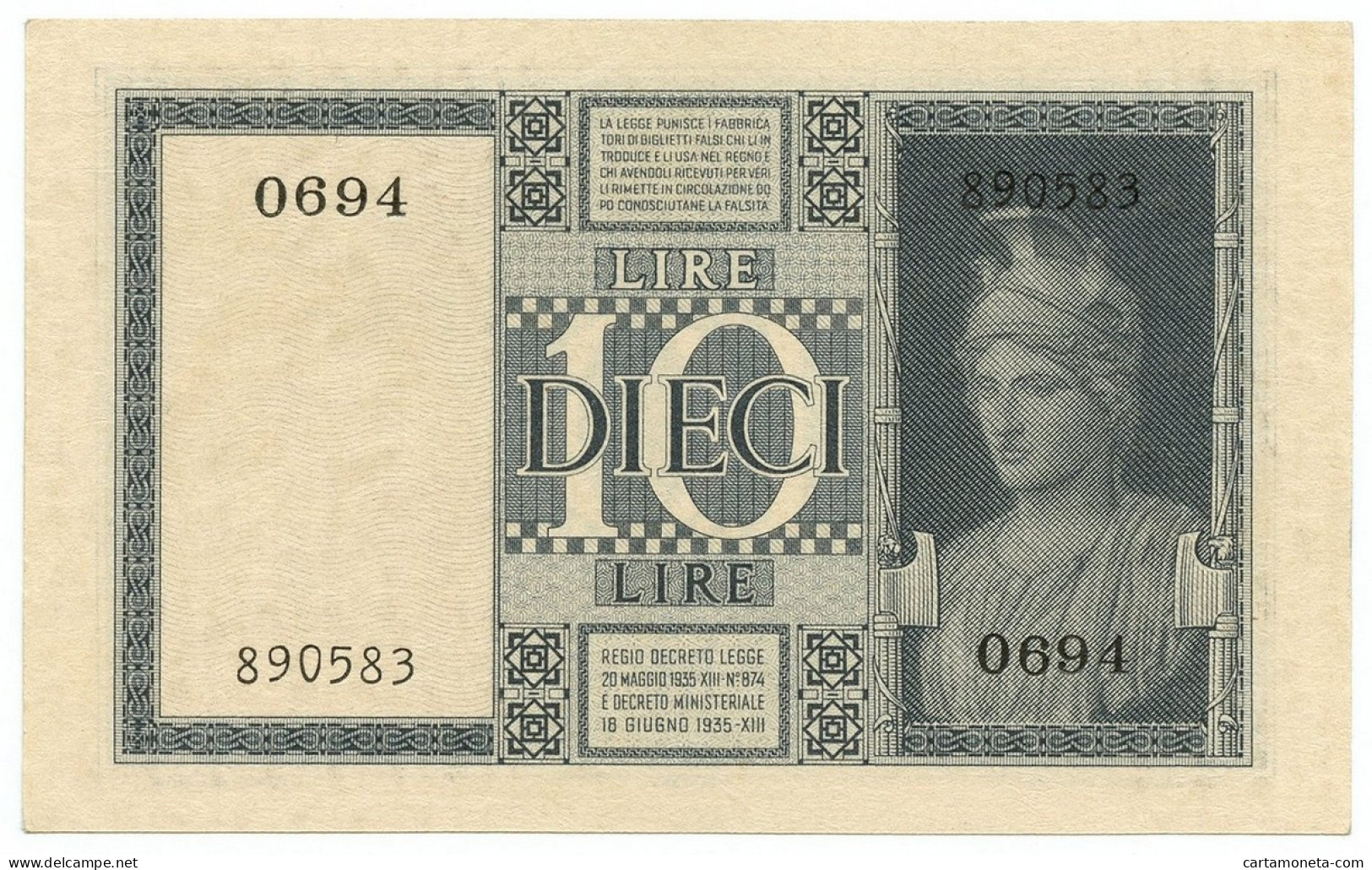 10 LIRE BIGLIETTO DI STATO VITTORIO EMANUELE III FASCIO 1944 XXII SUP+ - Andere