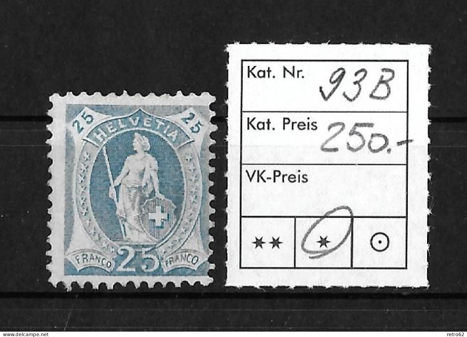 1905 - 1908 STEHENDE HELVETIA  Weisses Papier Mit Wasserzeichen (14 Zähne Senkrecht)    ►SBK-93B* / CHF 250.-◄ - Ungebraucht